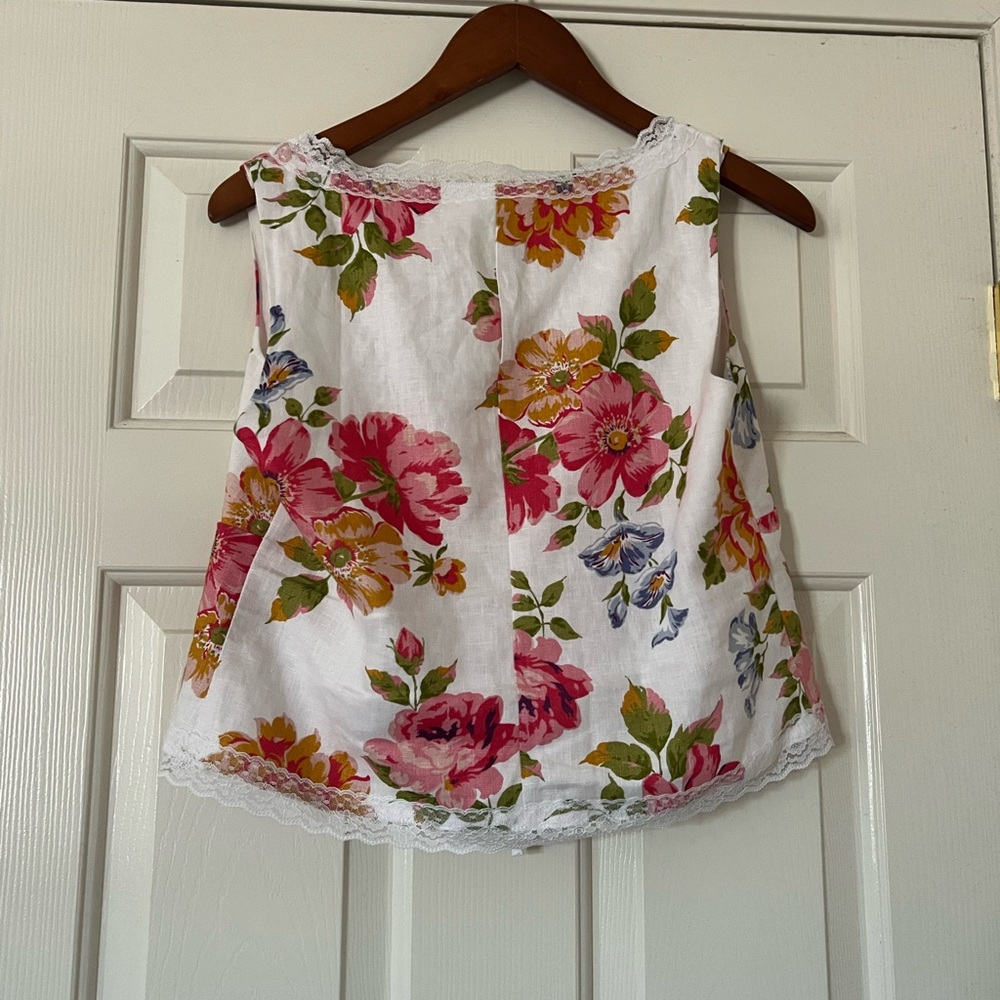 Reformation Rosalie Linen Top white lace floral tie square summer hot flirty - Picture 7 of 11